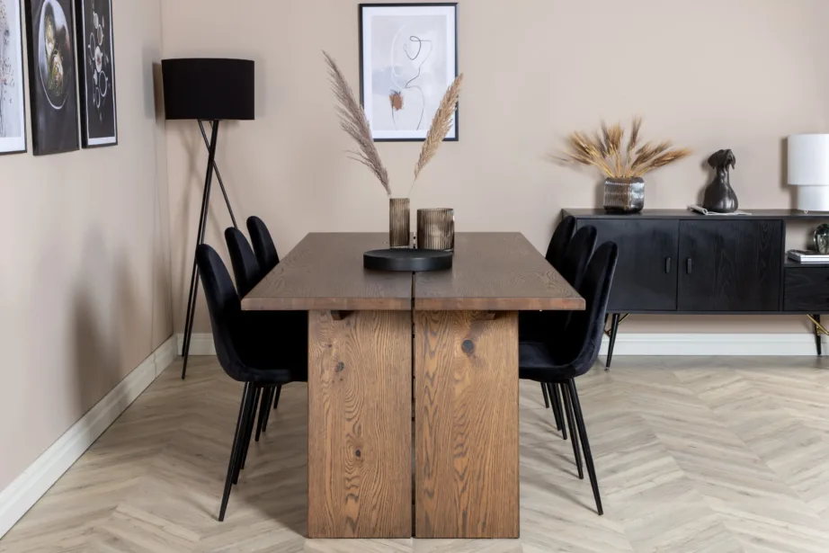 Tammepuidust ristkülikukujuline söögilaua komplekt Logger mustade Polar samettoolidega, GR19768 – 5