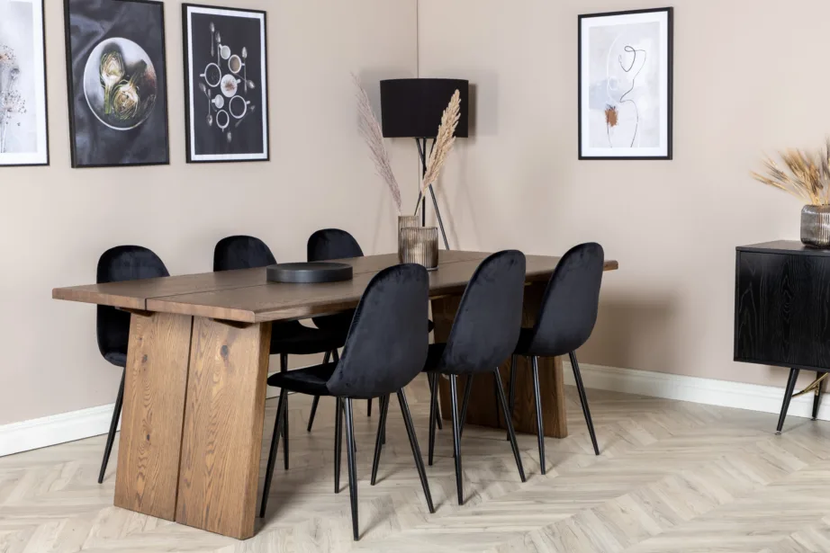 Tammepuidust ristkülikukujuline söögilaua komplekt Logger mustade Polar samettoolidega, GR19768 – 6