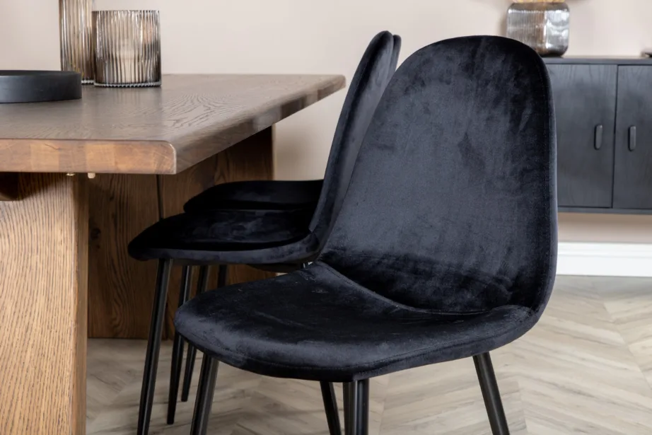 Tammepuidust ristkülikukujuline söögilaua komplekt Logger mustade Polar samettoolidega, GR19768 – 7