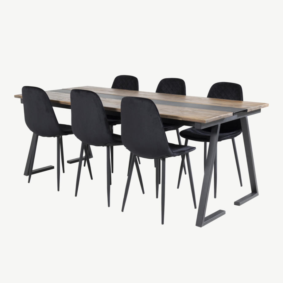 Jakarta tiigipuidust söögilaua komplekt mustade sametist Polar toolidega, GR19786 – 3