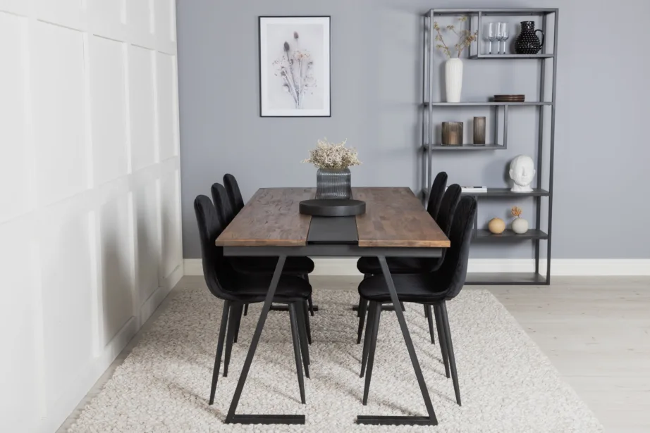 Jakarta tiigipuidust söögilaua komplekt mustade sametist Polar toolidega, GR19786 – 5