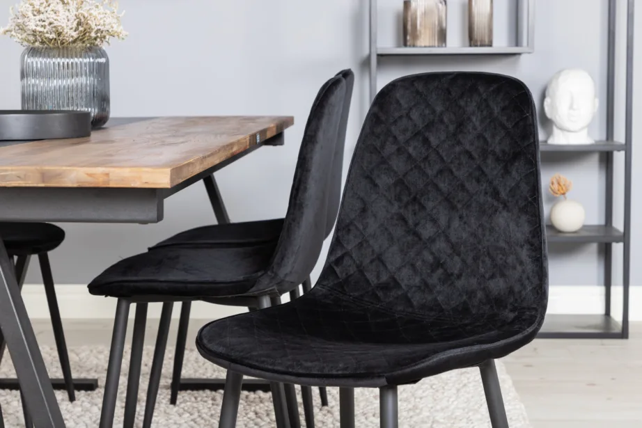 Jakarta tiigipuidust söögilaua komplekt mustade sametist Polar toolidega, GR19786 – 7