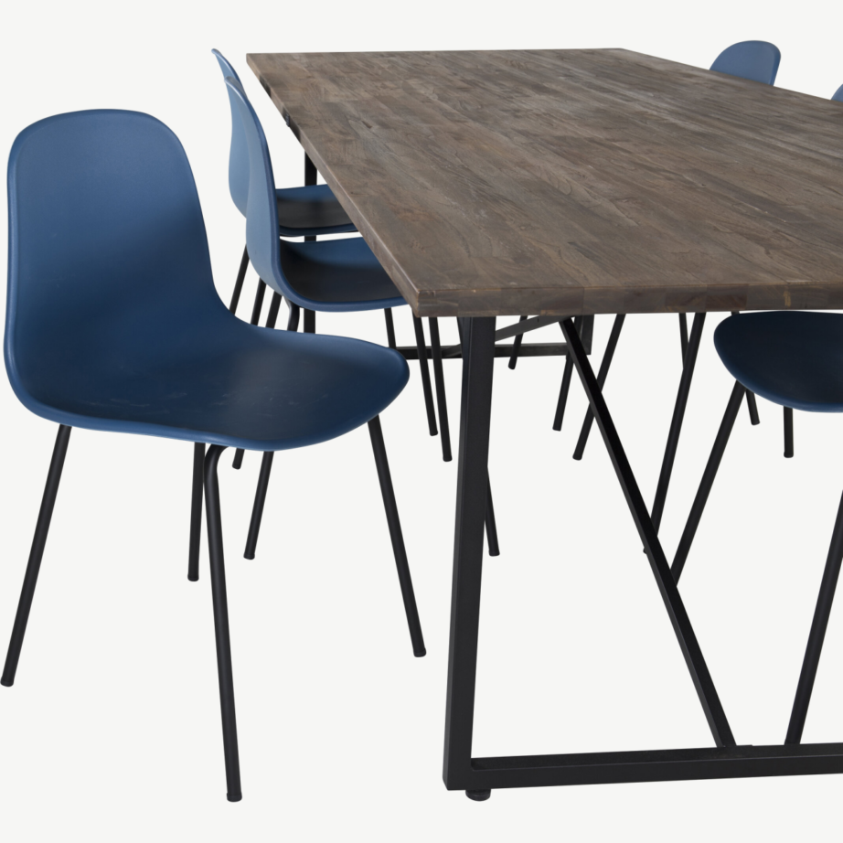 Padang tööstuslik tiigipuust söögilauakomplekt siniste Arctic toolidega (6 tk), GR19792 – 4