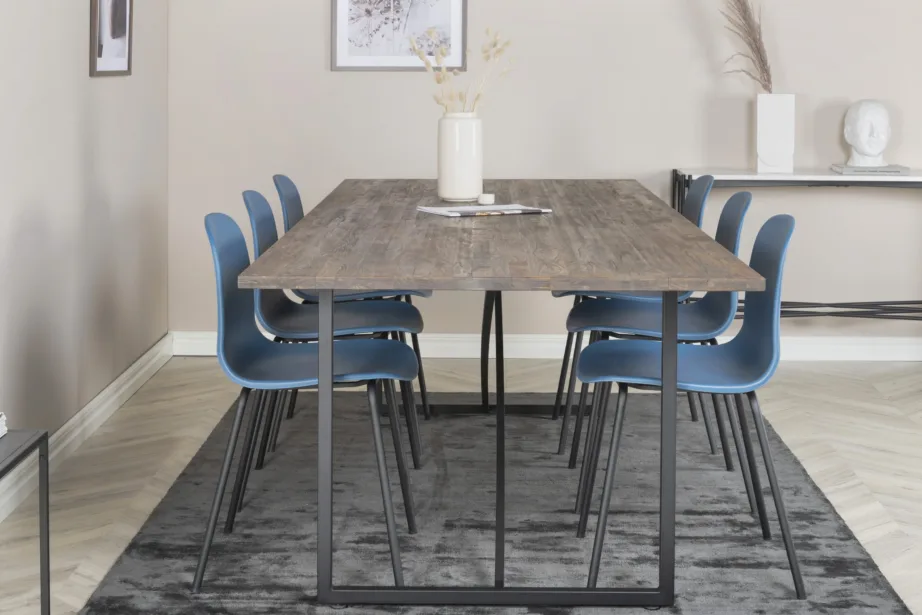 Padang tööstuslik tiigipuust söögilauakomplekt siniste Arctic toolidega (6 tk), GR19792 – 5