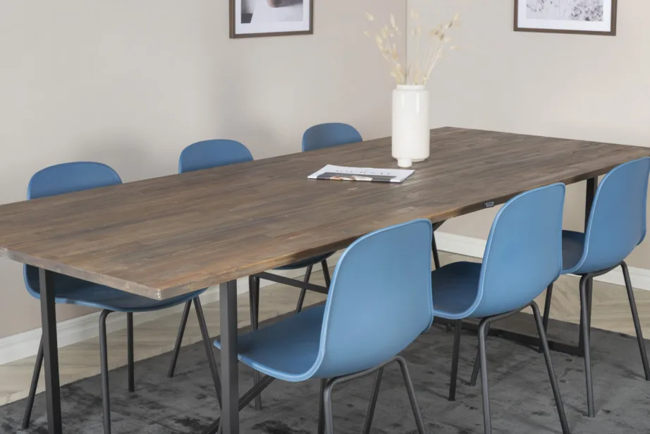 Padang tööstuslik tiigipuust söögilauakomplekt siniste Arctic toolidega (6 tk), GR19792 – 7