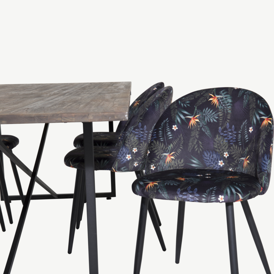 Padang tiigipuust söögikomplekt – laud ja musta velvetkangaga toolid, GR19793 – 4
