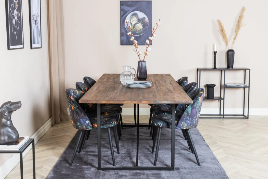 Padang tiigipuust söögikomplekt – laud ja musta velvetkangaga toolid, GR19793 – 5