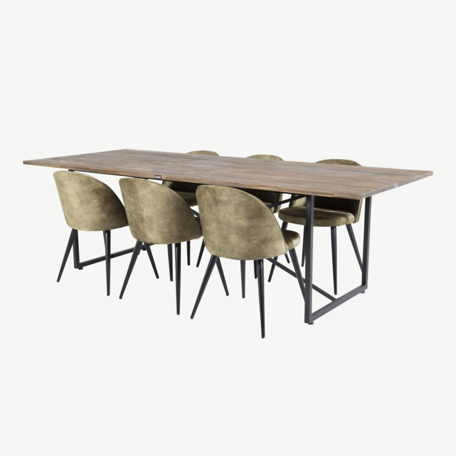 Padang ristkülikukujuline tiigipuust söögilauakomplekt roheliste samettoolidega, GR19794 – 3