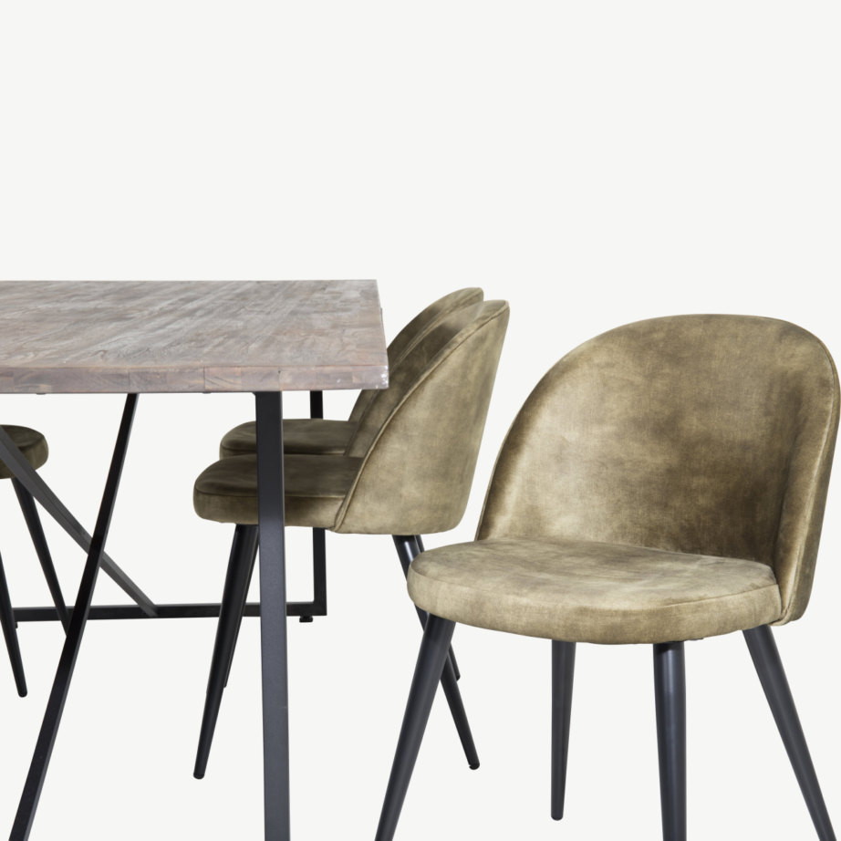 Padang ristkülikukujuline tiigipuust söögilauakomplekt roheliste samettoolidega, GR19794 – 4