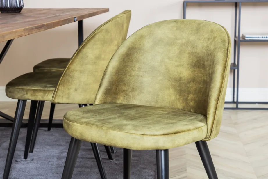 Padang ristkülikukujuline tiigipuust söögilauakomplekt roheliste samettoolidega, GR19794 – 7