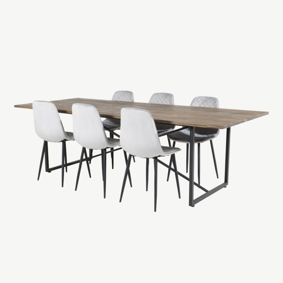 Tiigipuust söögilaud Padang hallide sametist Polar toolidega (6 tk), musta raamiga, 250 × 100 cm, GR19797 – 3