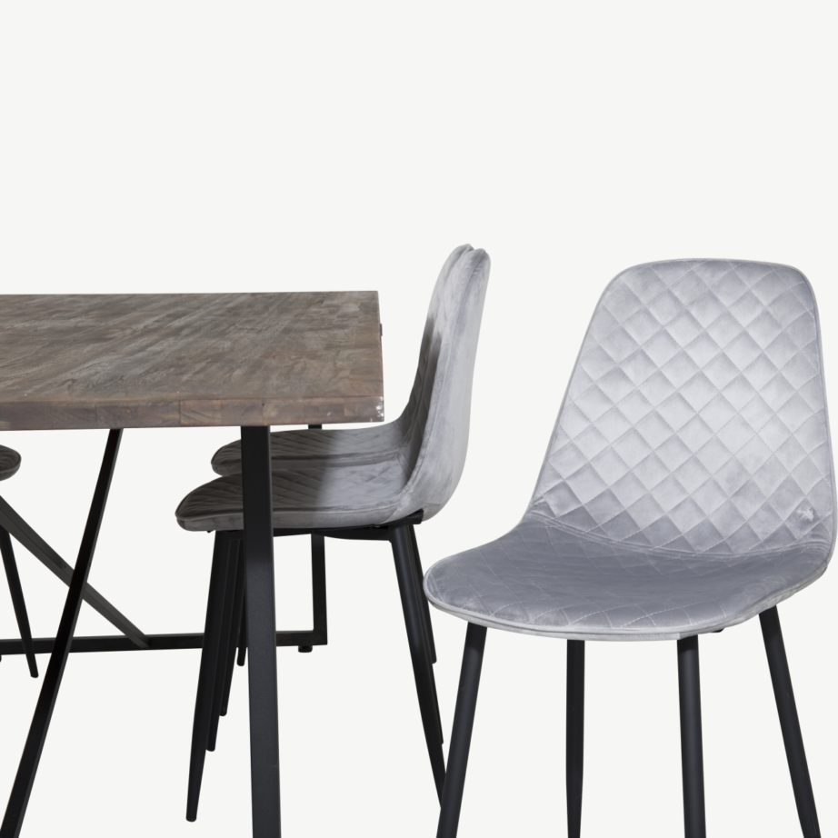 Tiigipuust söögilaud Padang hallide sametist Polar toolidega (6 tk), musta raamiga, 250 × 100 cm, GR19797 – 4