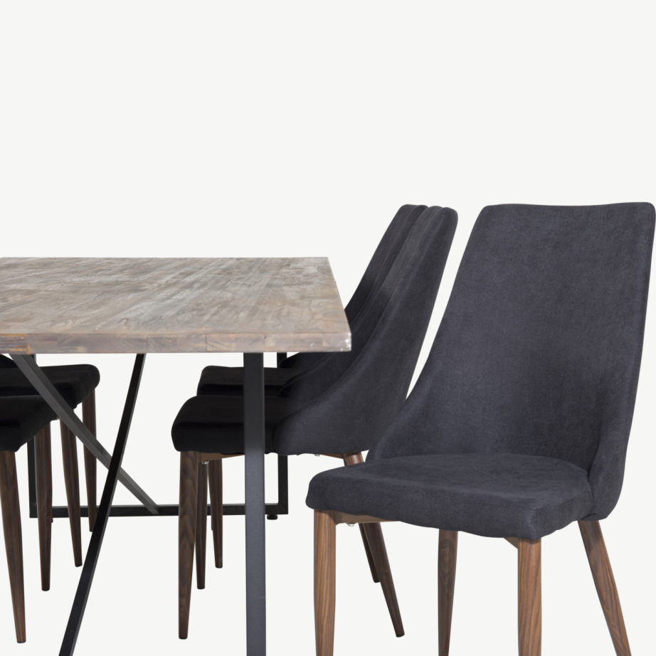 Padang ristkülikukujuline tiigipuust söögilaud Leone toolidega, must polüester ja pähkliviimistlusega jalad, GR19800 – 4