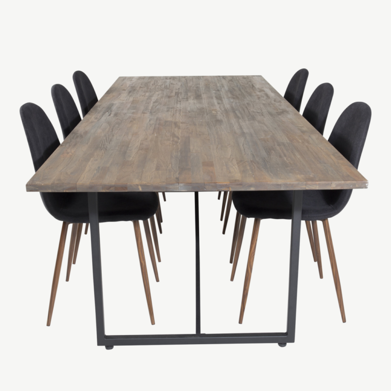 Padangi tiigipuust söögilauakomplekt ja 6 musta Polar tooli pähklijalaga (250x100 cm) - GR19801