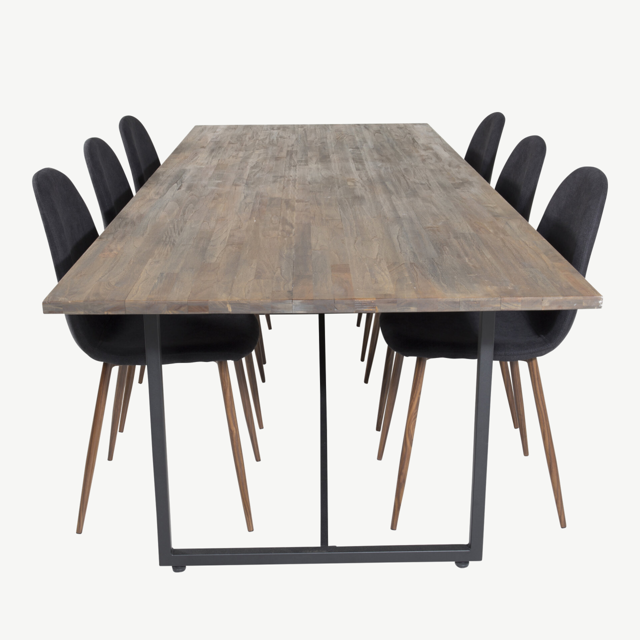 Padangi tiigipuust söögilauakomplekt ja 6 musta Polar tooli pähklijalaga (250x100 cm) - GR19801