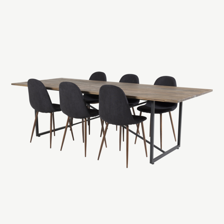 Padangi tiigipuust söögilauakomplekt ja 6 musta Polar tooli pähklijalaga (250x100 cm) - GR19801