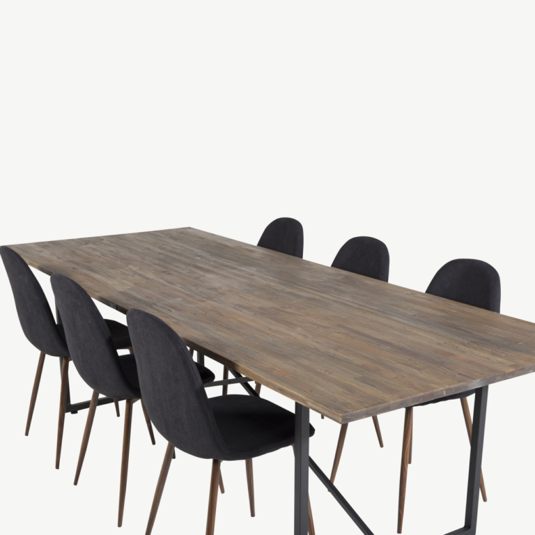 Padangi tiigipuust söögilauakomplekt ja 6 musta Polar tooli pähklijalaga (250x100 cm) - GR19801