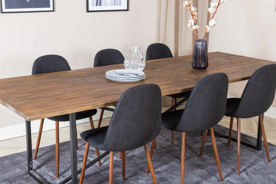 Padangi tiigipuust söögilauakomplekt ja 6 musta Polar tooli pähklijalaga (250×100 cm), GR19801 – 8