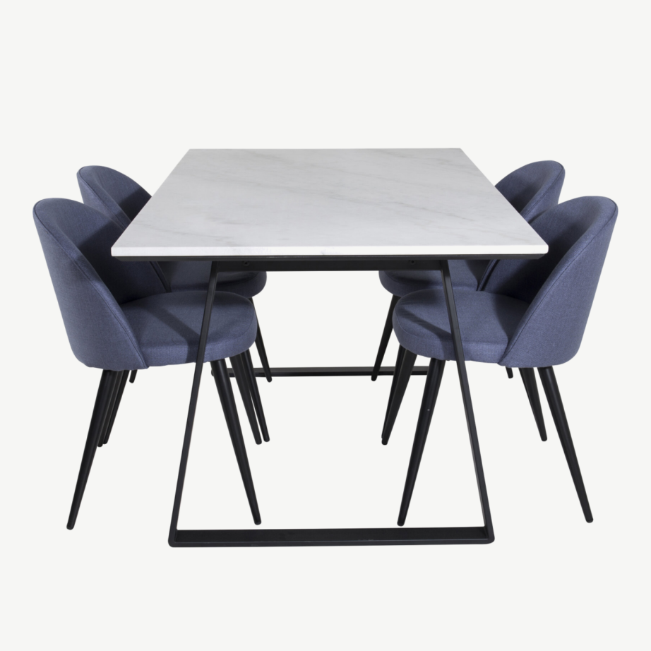 Valge marmorplaadiga söögikomplekt Estelle siniste samettoolidega (4 tk), GR19827 – 2