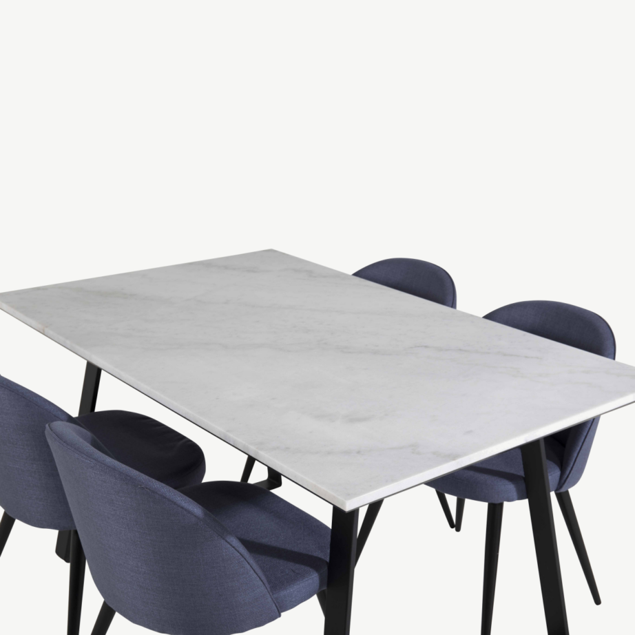 Valge marmorplaadiga söögikomplekt Estelle siniste samettoolidega (4 tk), GR19827 – 4