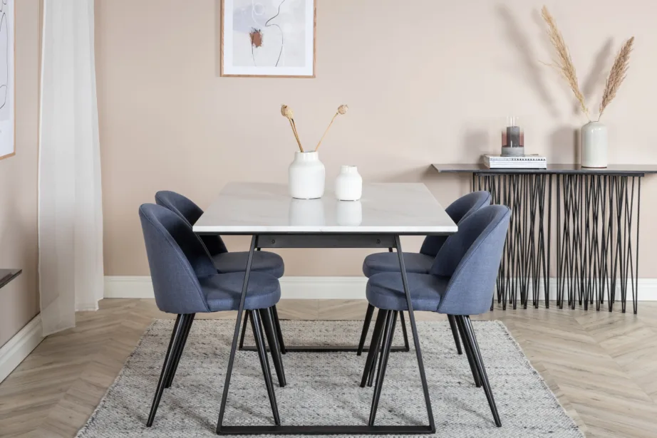 Valge marmorplaadiga söögikomplekt Estelle siniste samettoolidega (4 tk), GR19827 – 5