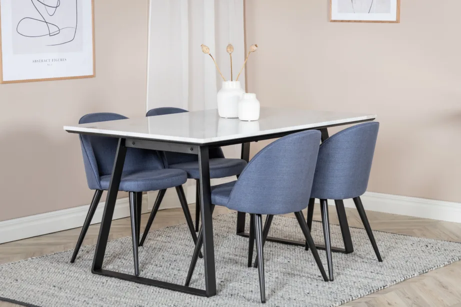 Valge marmorplaadiga söögikomplekt Estelle siniste samettoolidega (4 tk), GR19827 – 6