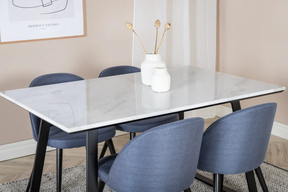 Valge marmorplaadiga söögikomplekt Estelle siniste samettoolidega (4 tk), GR19827 – 8