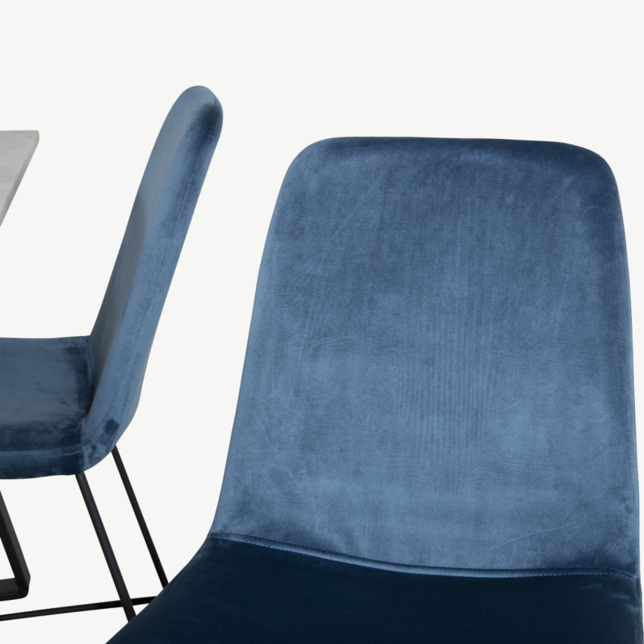 Estelle ristkülikukujuline marmorlauaga söögikomplekt siniste samettoolidega, GR19829 – 3