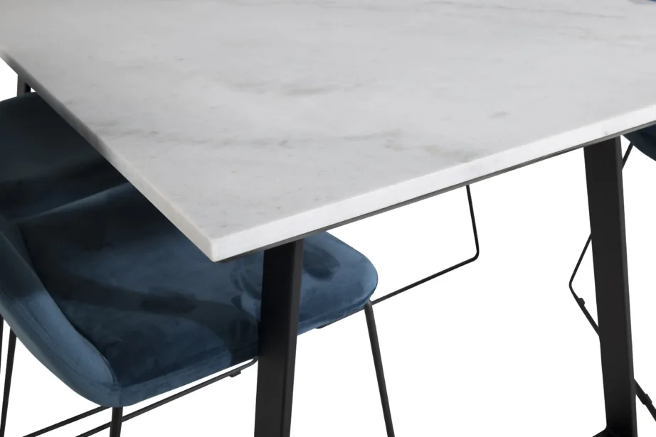 Estelle ristkülikukujuline marmorlauaga söögikomplekt siniste samettoolidega, GR19829 – 8