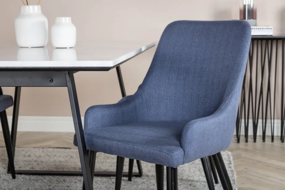 Ristkülikukujuline marmorlauaga söögitoakomplekt Estelle, siniste Plaza sarja toolidega, GR19831 – 6