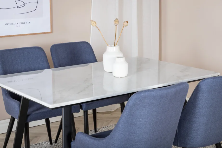 Ristkülikukujuline marmorlauaga söögitoakomplekt Estelle, siniste Plaza sarja toolidega, GR19831 – 7