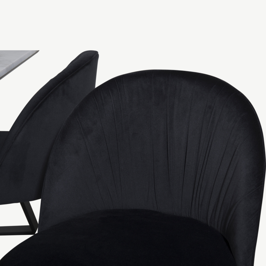 Estelle ristkülikukujuline marmorlauaga söögikomplekt (valge, mustad velvetist toolid), GR19839 – 3