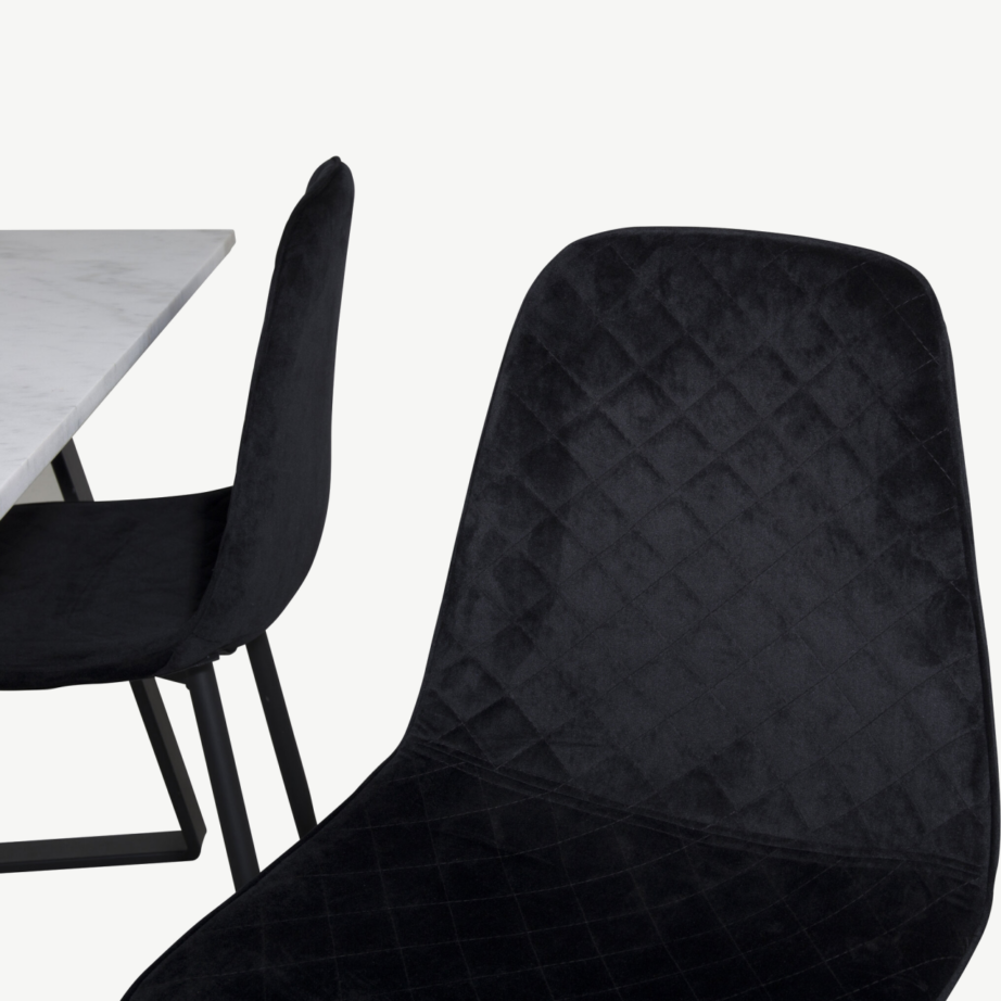 Estelle ristkülikukujulise marmorlauaga söögikomplekt ja mustad sametist Polar toolid, GR19846 – 3