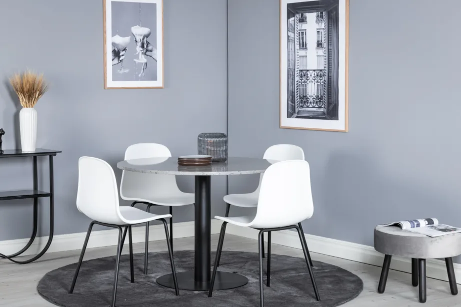 Ümmargune Razzia söögilaud terrazzo plaadiga ja valged toolid, GR19869 – 4