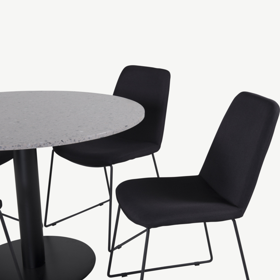 Ümar söögilaud Razzia terrazzo lauaplaadi ja mustade kangast toolidega (4 tooli), GR19870 – 3