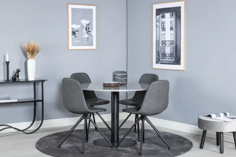 Razzia ümmargune terrazzo söögilaud koos pöörlevate kunstnahast toolidega Polar (hall/must, Ø106 cm), GR19871 – 4