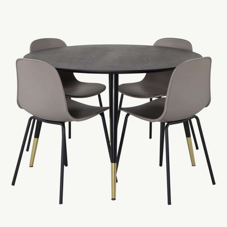 Ümmargune söögilauakomplekt Dipp musta lauaplaadi ja beežide Arctic toolidega, Ø115 cm, GR19884