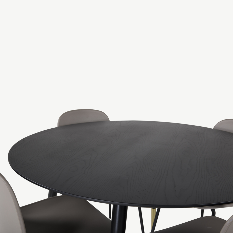 Ümmargune söögilauakomplekt Dipp musta lauaplaadi ja beežide Arctic toolidega, Ø115 cm, GR19884 – 2
