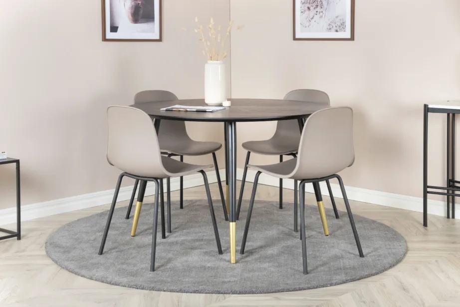 Ümmargune söögilauakomplekt Dipp musta lauaplaadi ja beežide Arctic toolidega, Ø115 cm, GR19884 – 4