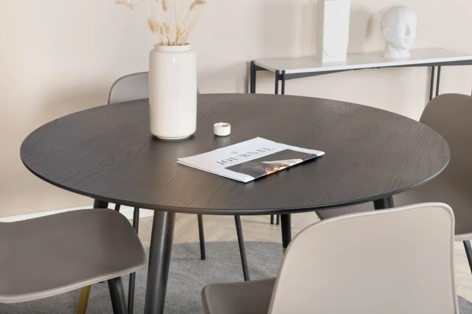 Ümmargune söögilauakomplekt Dipp musta lauaplaadi ja beežide Arctic toolidega, Ø115 cm, GR19884 – 5