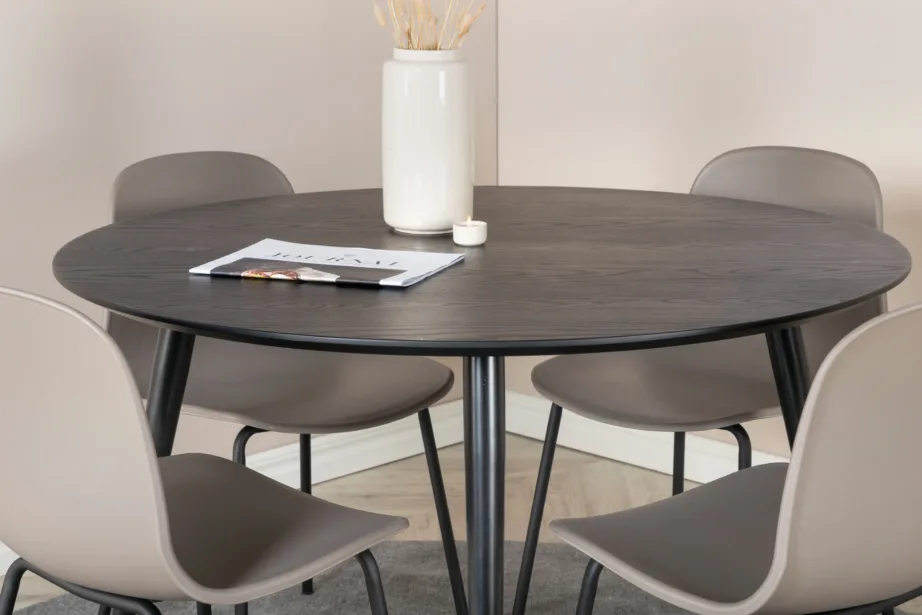 Ümmargune söögilauakomplekt Dipp musta lauaplaadi ja beežide Arctic toolidega, Ø115 cm, GR19884 – 6