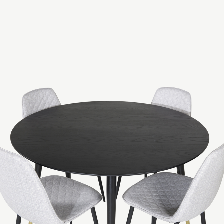 Dipp ümmargune must söögilauakomplekt hallide Polar toolidega (Ø115 cm), GR19887 – 3
