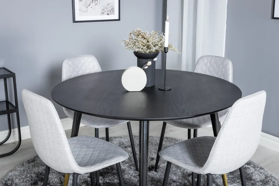 Dipp ümmargune must söögilauakomplekt hallide Polar toolidega (Ø115 cm), GR19887 – 6
