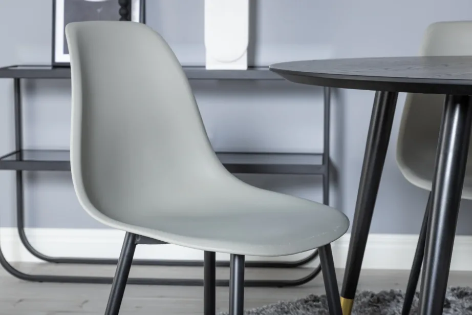 Ümmargune must söögilaud Dipp (ø115 cm) ja hallid Polar toolid mustade terasjalgade ning kuldsete detailidega, GR19888 – 5