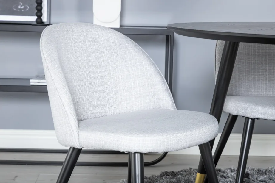 Dipp ümmarguse musta söögilaua komplekt kuldsete detailide ja hallide polsterdatud toolidega, GR19890 – 5