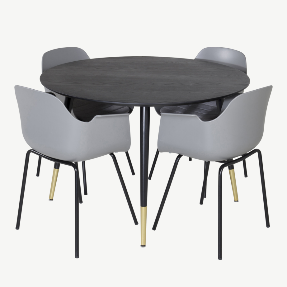 Ümmargune söögilauakomplekt Dipp hallide Comfort toolidega, must/kuldne, ø115 cm, GR19893