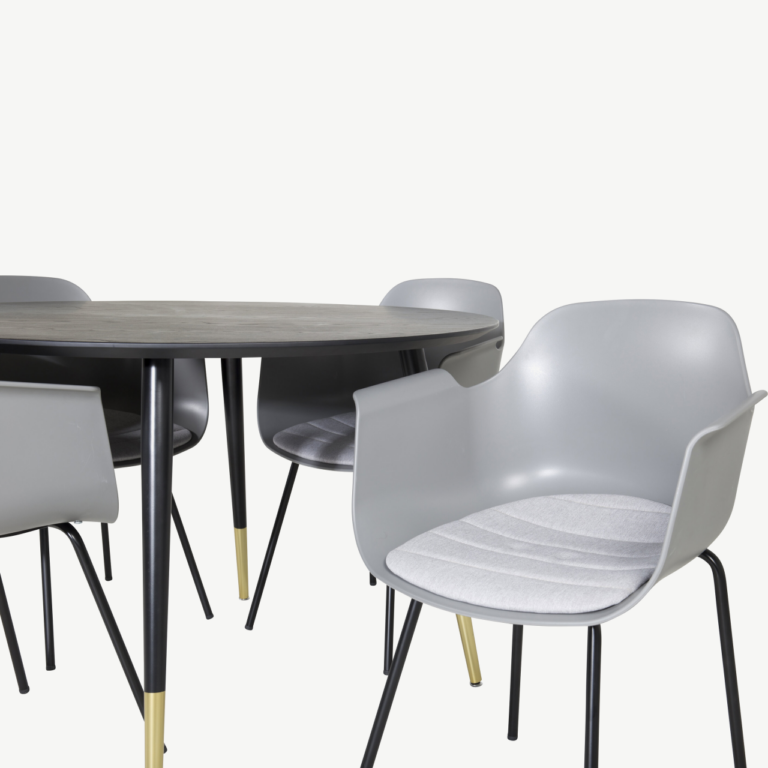 Ümmargune söögilauakomplekt Dipp hallide Comfort toolidega, must/kuldne, ø115 cm - GR19893