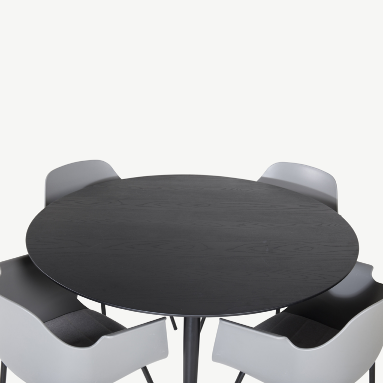 Ümmargune söögilauakomplekt Dipp hallide Comfort toolidega, must/kuldne, ø115 cm - GR19893