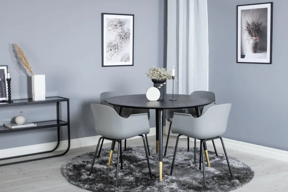 Ümmargune söögilauakomplekt Dipp hallide Comfort toolidega, must/kuldne, ø115 cm, GR19893 – 4