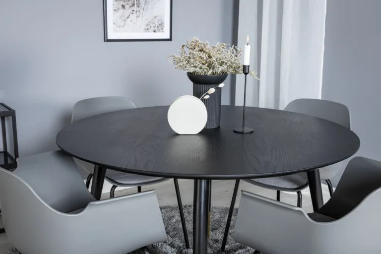 Ümmargune söögilauakomplekt Dipp hallide Comfort toolidega, must/kuldne, ø115 cm - GR19893